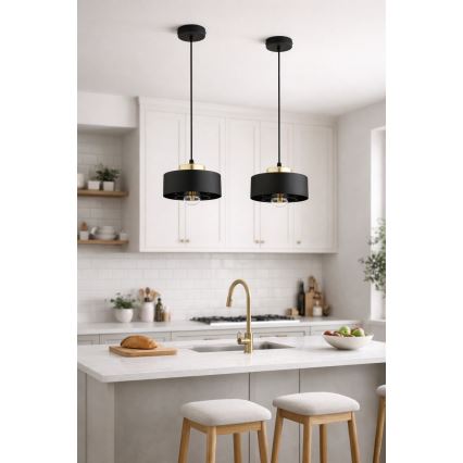 Brilagi - Ripplamp juhtmel SPRING 1xE27/60W/230V, läbimõõt 20 cm, must/kuldne