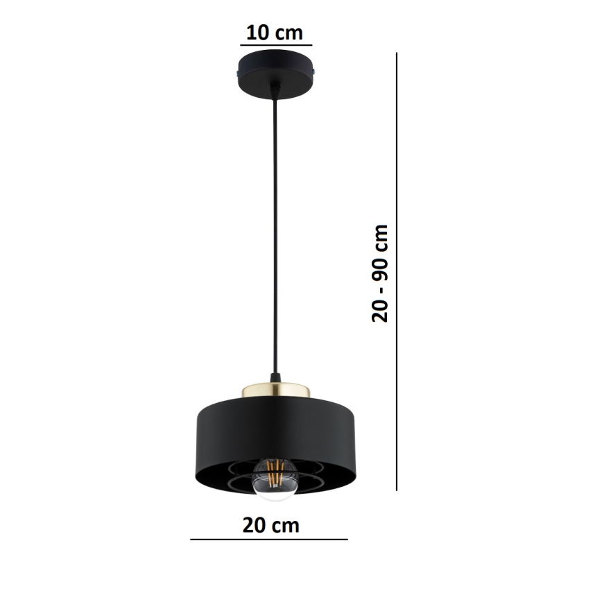 Brilagi - Ripplamp juhtmel SPRING 1xE27/60W/230V, läbimõõt 20 cm, must/kuldne