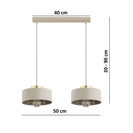 Brilagi - Ripplamp kaabliga SPRING 2xE27/60W/230V beež/kuldne