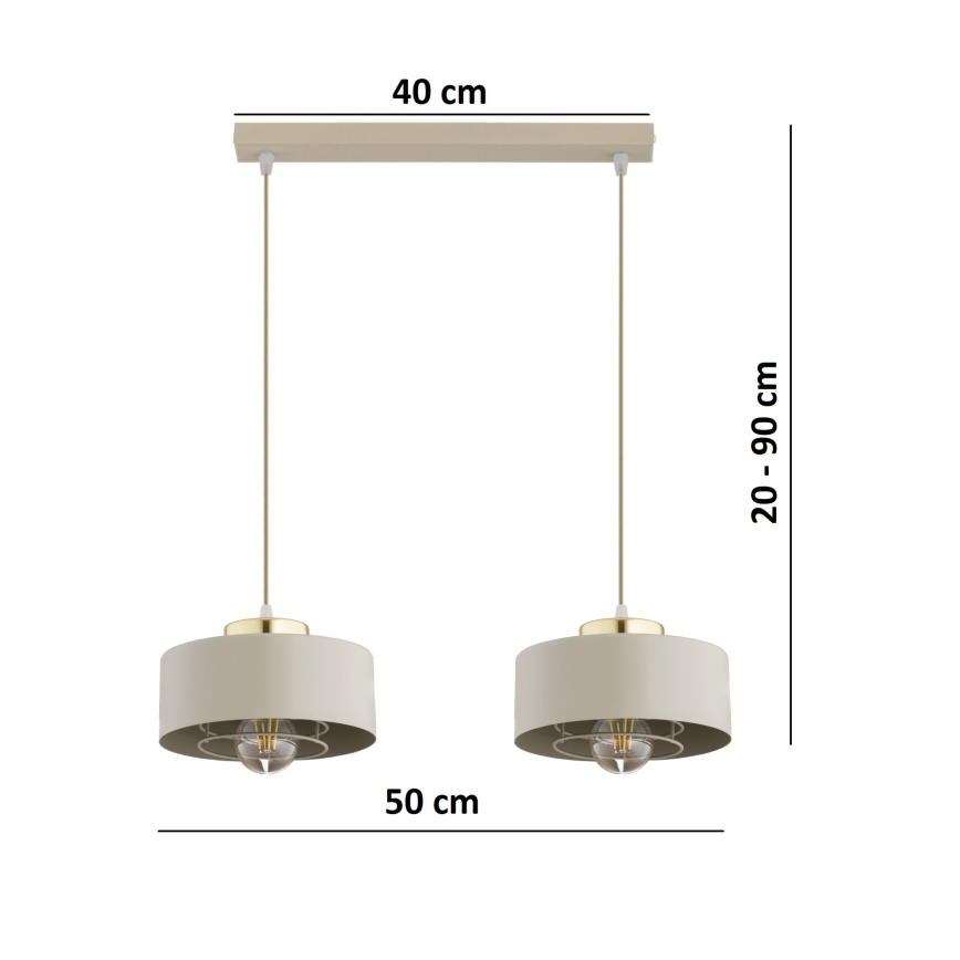 Brilagi - Ripplamp kaabliga SPRING 2xE27/60W/230V beež/kuldne