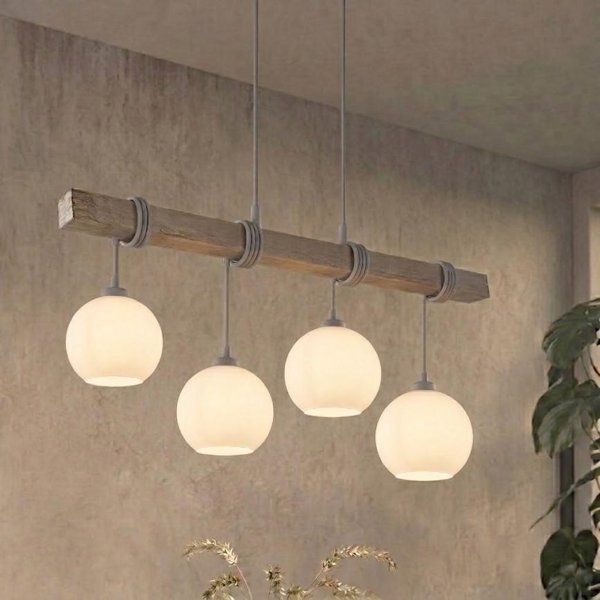 BRILAGI - ripplamp kaabliga WOOD GLASS 4xE27/60W/230V mänd/hall/valge