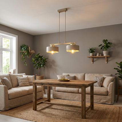Brilagi - ripplamp kaablil SPRING 2xE27/60W/230V beež/kuldne