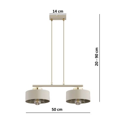 Brilagi - ripplamp kaablil SPRING 2xE27/60W/230V beež/kuldne