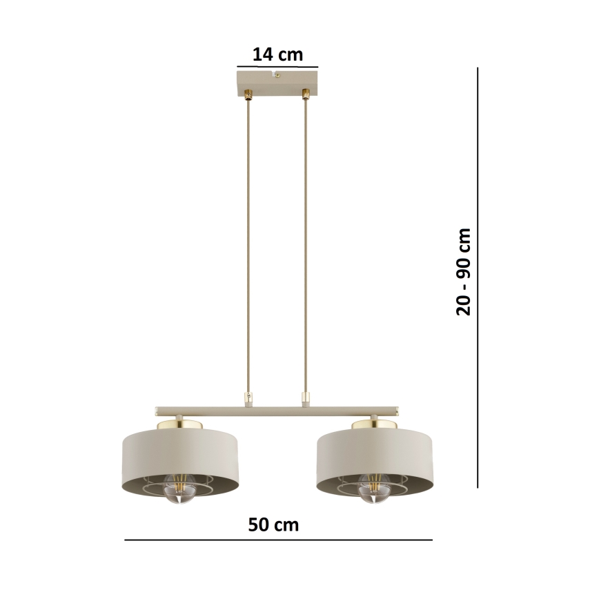 Brilagi - ripplamp kaablil SPRING 2xE27/60W/230V beež/kuldne