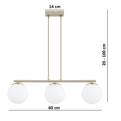 Brilagi - Ripplühter juhtmega MILO ECRU 3xE27/60W/230V beež/kuldne