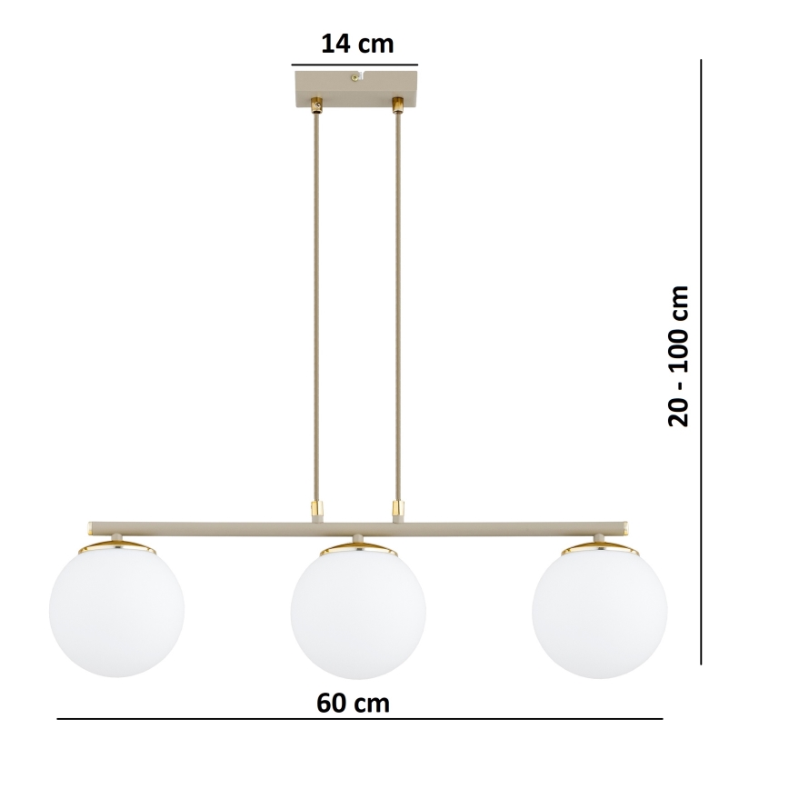 Brilagi - Ripplühter juhtmega MILO ECRU 3xE27/60W/230V beež/kuldne