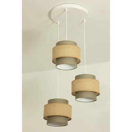 Brilagi - ripplühter juhtmel RESNA 3xE27/60W/230V läbimõõt 45 cm pruun/beež
