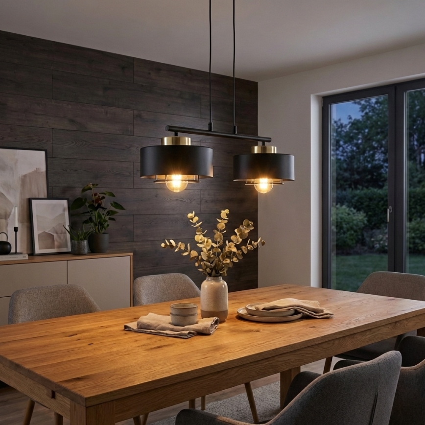 Brilagi - Ripplühter kaabliga 2xE27/60W/230V must/kuldne