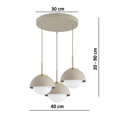Brilagi - Ripplühter kaabliga 3xE27/60W/230V beež/kuldne