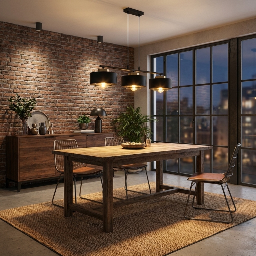 Brilagi - Ripplühter kaabliga 3xE27/60W/230V must/kuldne