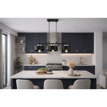 Brilagi - Ripplühter kaabliga 3xE27/60W/230V must/kuldne