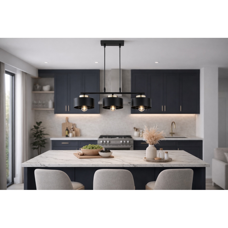 Brilagi - Ripplühter kaabliga 3xE27/60W/230V must/kuldne