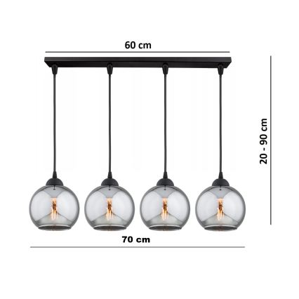 BRILAGI - Ripplühter kaabliga DIOR 4xE27/60W/230V must/suitsuhall