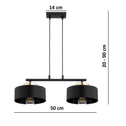 Brilagi - Ripplühter kaabliga SPRING 2xE27/60W/230V must/kuldne