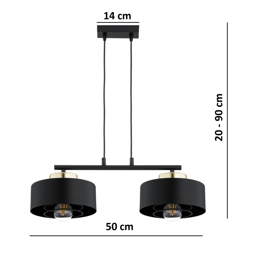 Brilagi - Ripplühter kaabliga SPRING 2xE27/60W/230V must/kuldne