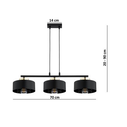 Brilagi - Ripplühter kaabliga SPRING 3xE27/60W/230V must/kuldne