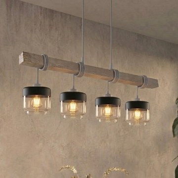 BRILAGI - Ripplühter kaabliga WOOD GLASS 4xE27/60W/230V mänd/hall/suitsupruun
