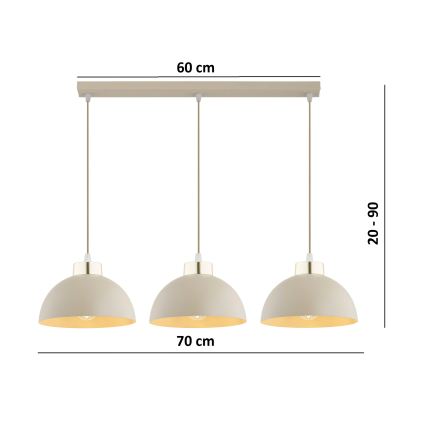 Brilagi - ripplühter kaablil 3xE27/60W/230V beež/kuldne
