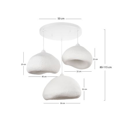 Brilagi - Ripplühter kaablil WABI SABI 3xE27/40W/230V, läbimõõt 82 cm, valge