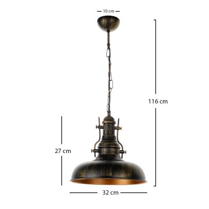 Brilagi - Ripplühter ketiga PYRONIC 1xE27/40W/230V läbimõõt 32 cm pronks/patina