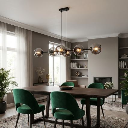 Brilagi - rippvalgusti juhtmega DIOR 6xE27/60W/230V must/suitsuhall