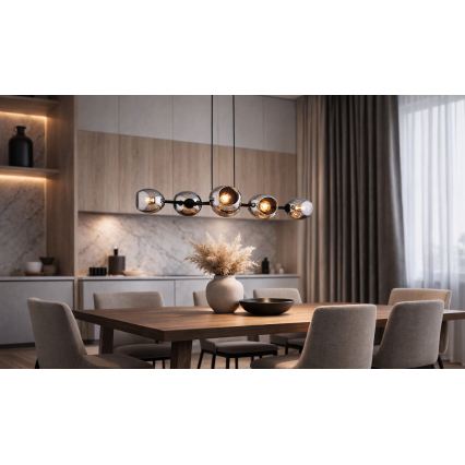 Brilagi - rippvalgusti juhtmega DIOR 6xE27/60W/230V must/suitsuhall