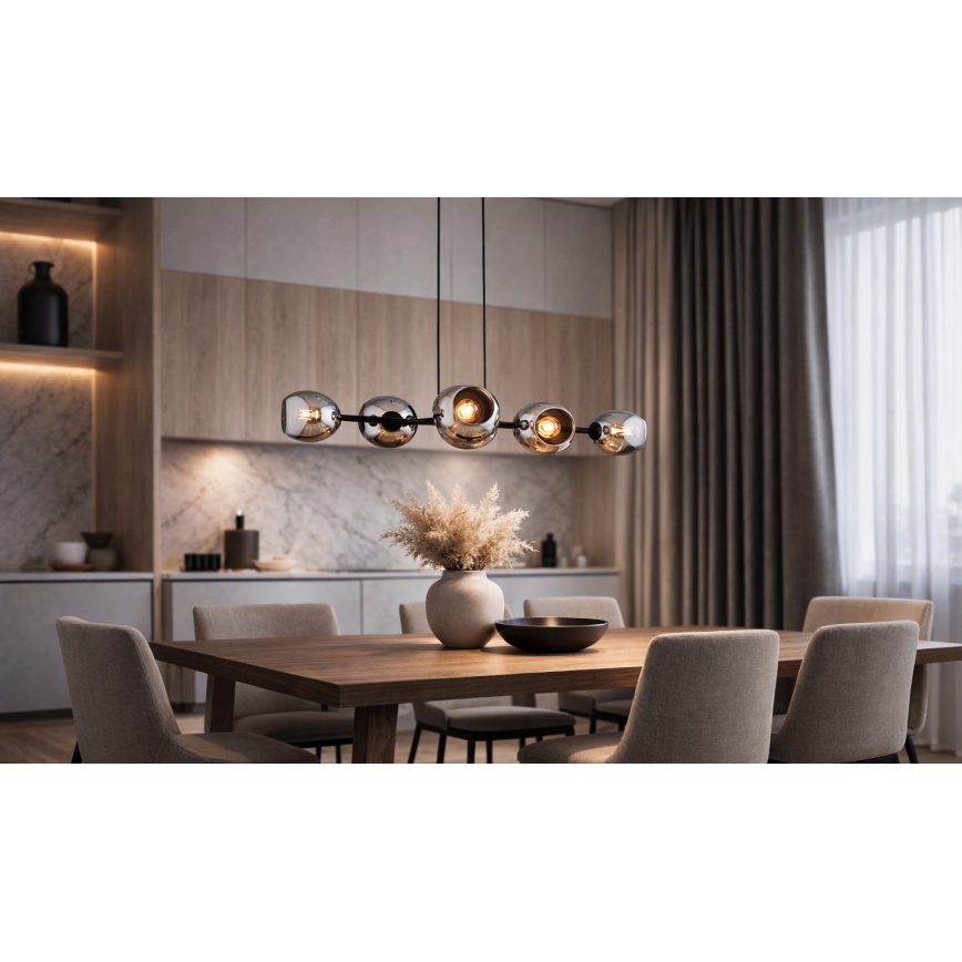 Brilagi - rippvalgusti juhtmega DIOR 6xE27/60W/230V must/suitsuhall