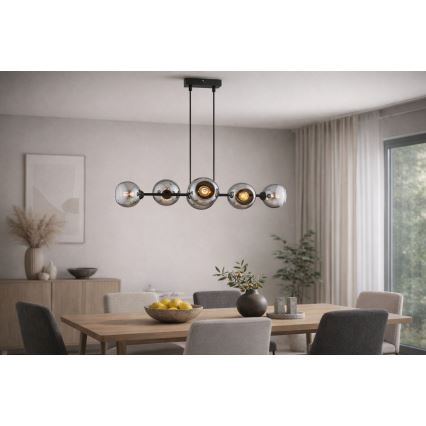 Brilagi - rippvalgusti juhtmega DIOR 6xE27/60W/230V must/suitsuhall
