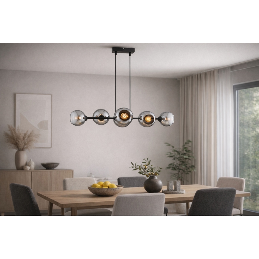 Brilagi - rippvalgusti juhtmega DIOR 6xE27/60W/230V must/suitsuhall