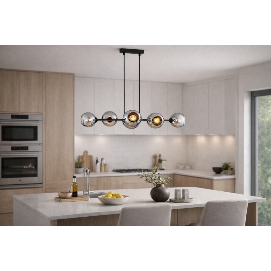 Brilagi - rippvalgusti juhtmega DIOR 6xE27/60W/230V must/suitsuhall