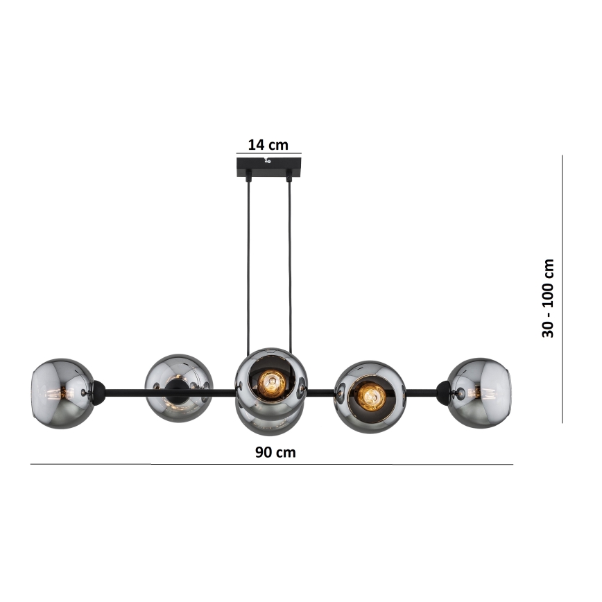 Brilagi - rippvalgusti juhtmega DIOR 6xE27/60W/230V must/suitsuhall