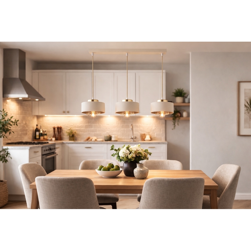 Brilagi - Rippvalgusti juhtmel 3xE27/60W/230V beež/kuldne