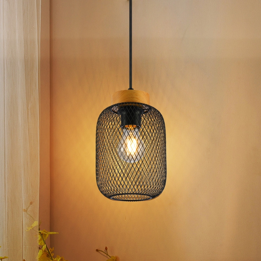 Brilagi - Rippvalgusti juhtmel BASKLITE 1xE27/15W/230V kummipuit/must