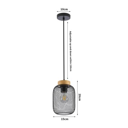 Brilagi - Rippvalgusti juhtmel BASKLITE 1xE27/15W/230V kummipuit/must