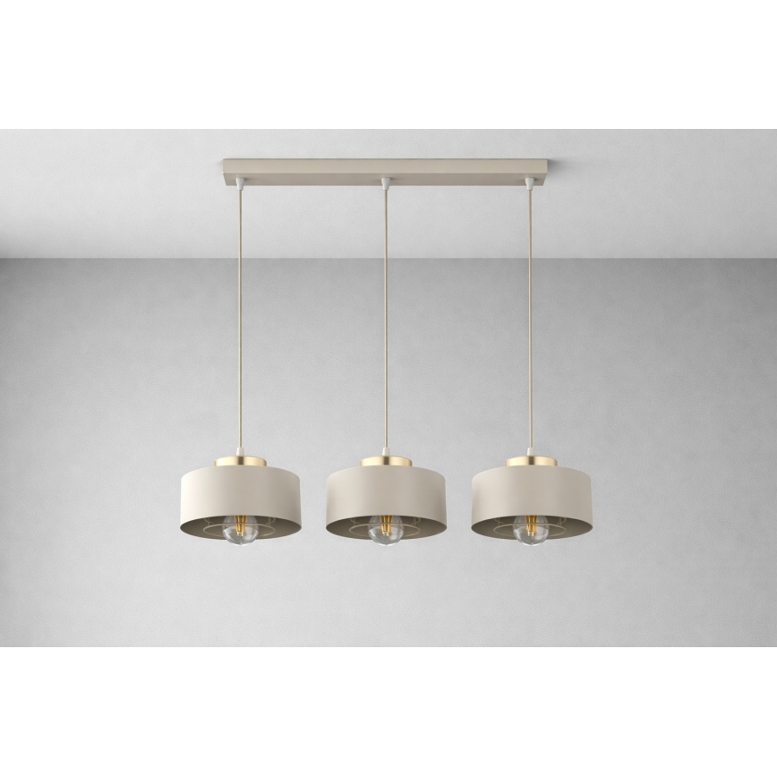 Brilagi - Rippvalgusti juhtmel SPRING 3xE27/60W/230V beež/kuldne