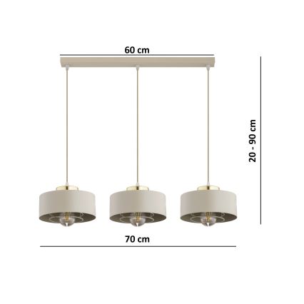 Brilagi - Rippvalgusti juhtmel SPRING 3xE27/60W/230V beež/kuldne