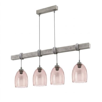 BRILAGI - Ripplamp juhtmega WOOD GLASS 4xE27/60W/230V mänd/hall/suitsune beež