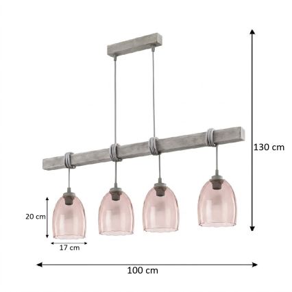 BRILAGI - Ripplamp juhtmega WOOD GLASS 4xE27/60W/230V mänd/hall/suitsune beež