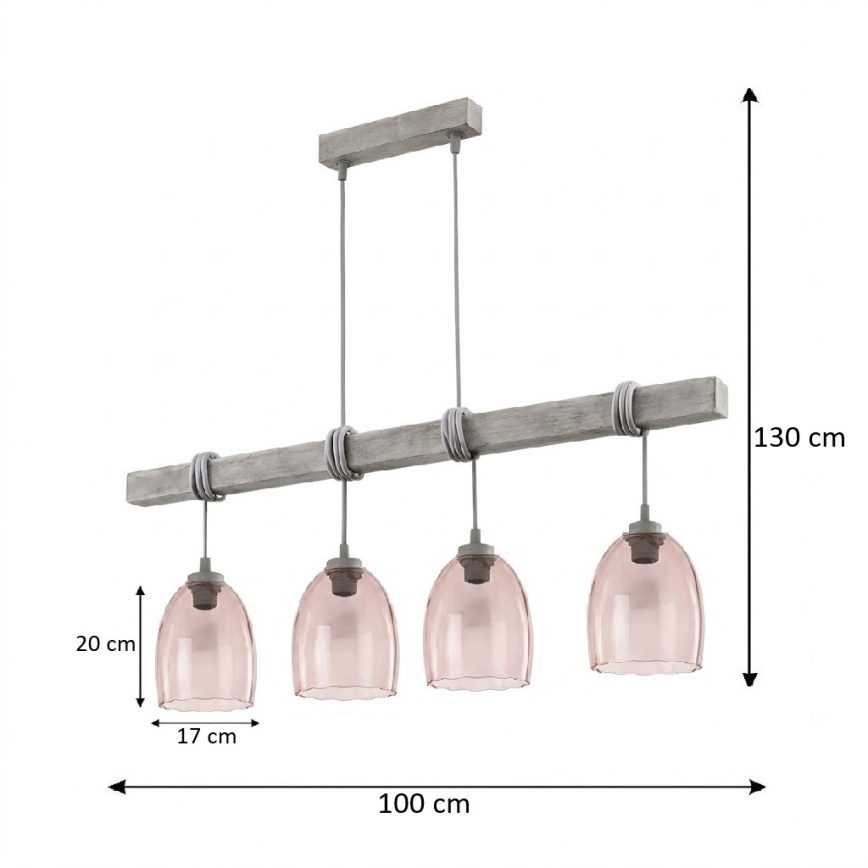 BRILAGI - Ripplamp juhtmega WOOD GLASS 4xE27/60W/230V mänd/hall/suitsune beež