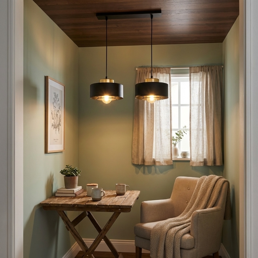 Brilagi - Rippvalgusti kaabliga 2xE27/60W/230V must/kuldne