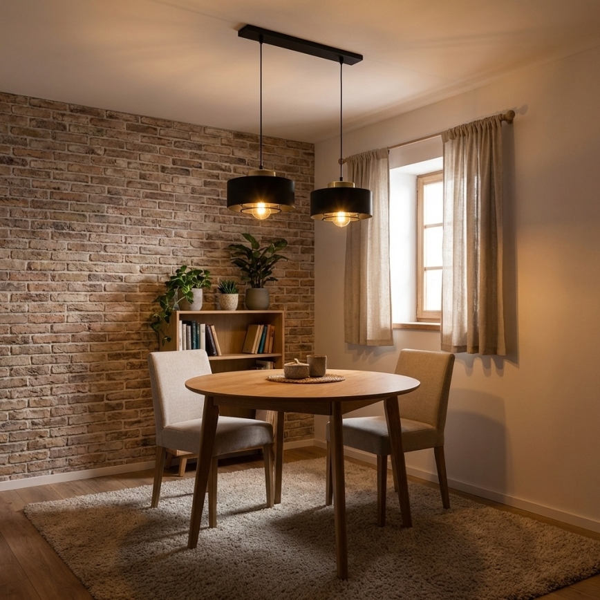 Brilagi - Rippvalgusti kaabliga 2xE27/60W/230V must/kuldne