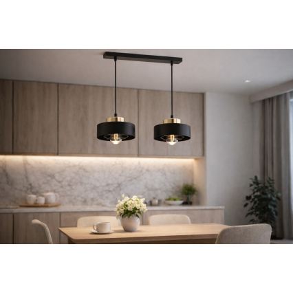 Brilagi - Rippvalgusti kaabliga 2xE27/60W/230V must/kuldne