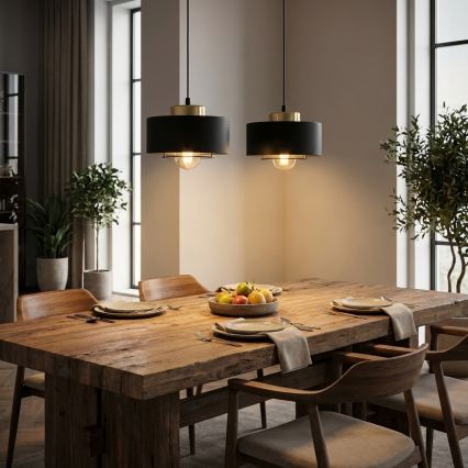 Brilagi - Rippvalgusti kaabliga 2xE27/60W/230V must/kuldne