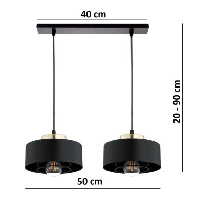 Brilagi - Rippvalgusti kaabliga 2xE27/60W/230V must/kuldne