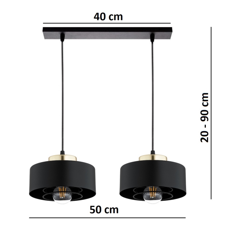 Brilagi - Rippvalgusti kaabliga 2xE27/60W/230V must/kuldne