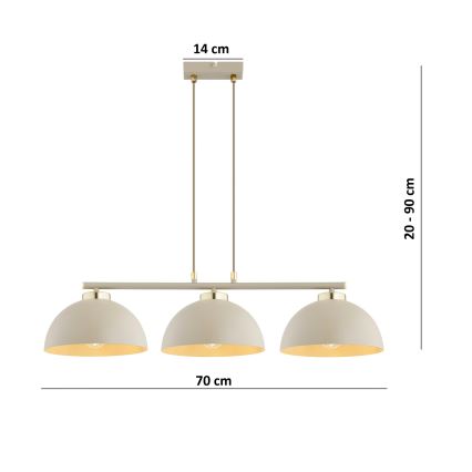 Brilagi - rippvalgusti kaabliga 3xE27/60W/230V beež/kuldne