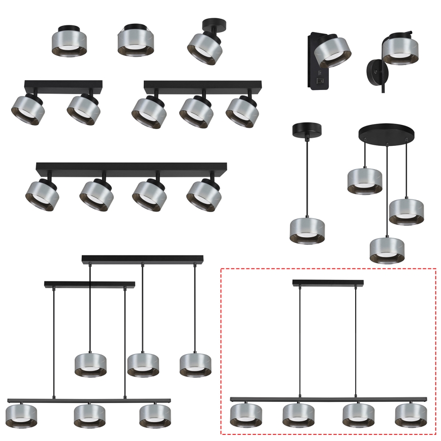 Brilagi - rippvalgusti kaabliga AURA LUX 4xGX53/30W/230V must/suitsune
