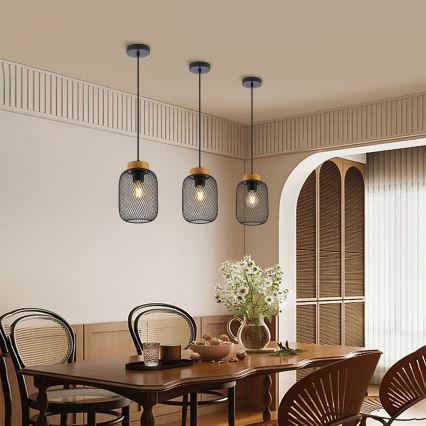 Brilagi - Rippvalgusti kaabliga BASKLITE 1xE27/15W/230V puit/must