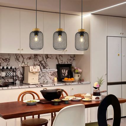 Brilagi - Rippvalgusti kaabliga BASKLITE 3xE27/15W/230V puit/must