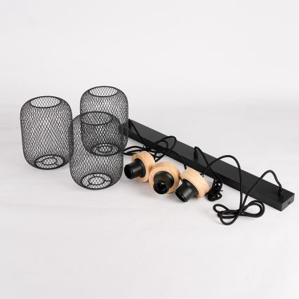 Brilagi - Rippvalgusti kaabliga BASKLITE 3xE27/15W/230V puit/must